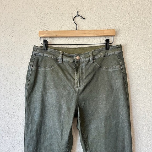 SOFT SURROUNDINGS Denim-Like Skinny Pants #2CR14 Coated Sage Green - Picture 2 of 11